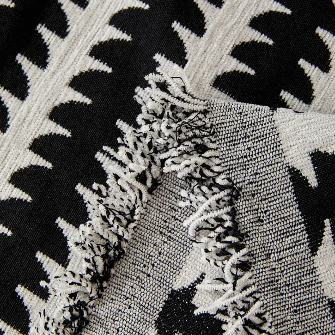 Nordic Chenille Sofa Cover With Tassels Boho Pattern - Caspri