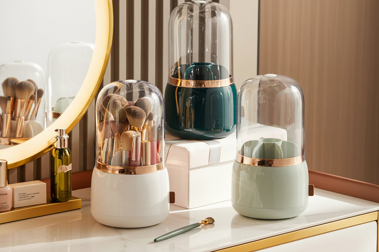 Makeup Brush Holder – Clear Acrylic Cylinder with Lid - Caspri