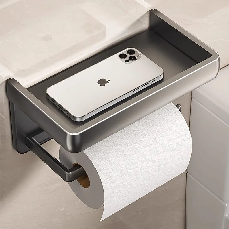 Aluminium Toilet Paper Holder with Shelf, Wall-Mounted in Grey or Silver – Caspri