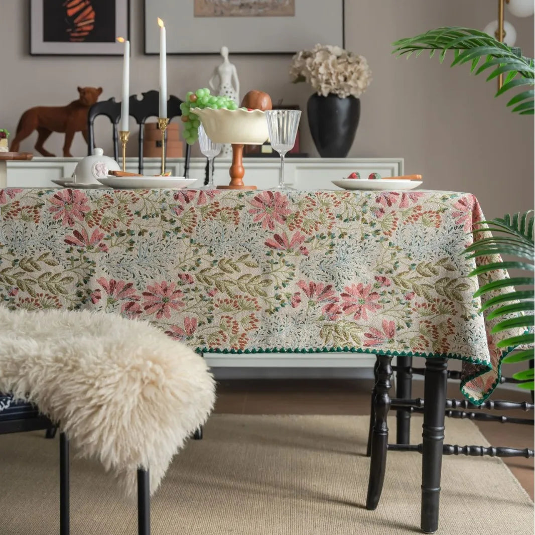 Cotton Tablecloth, Modern White Floral Design – Caspri