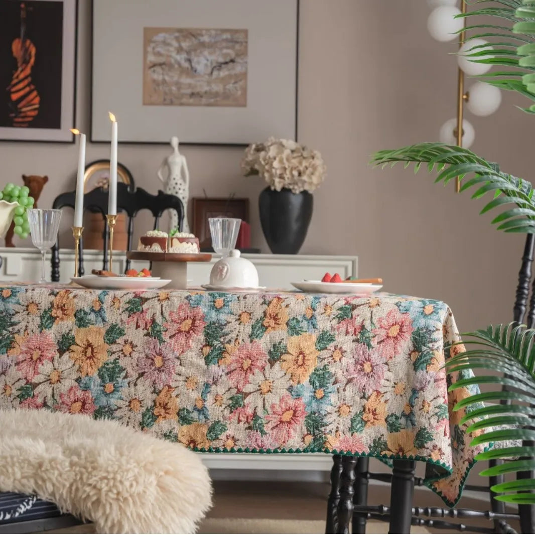 Cotton Tablecloth, Modern White Floral Design – Caspri