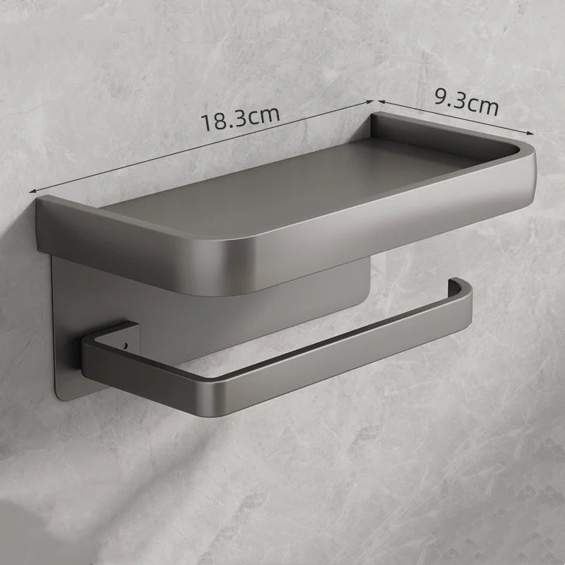 Aluminium Toilet Paper Holder with Shelf, Wall-Mounted in Grey or Silver – Caspri