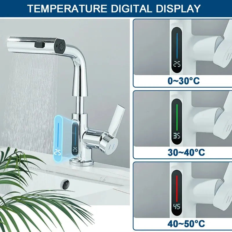 Digital Display Basin Faucet with Pull-Out 3-Way Sprayer – Caspri