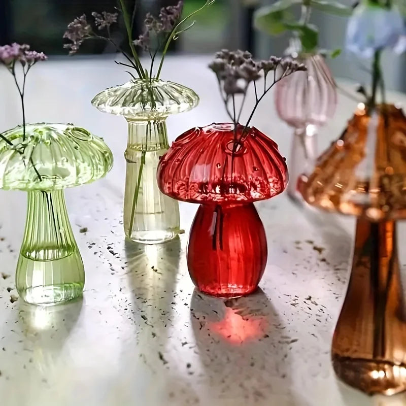 Colourful Glass Mushroom Vase – Flower & Decorative Use - Caspri