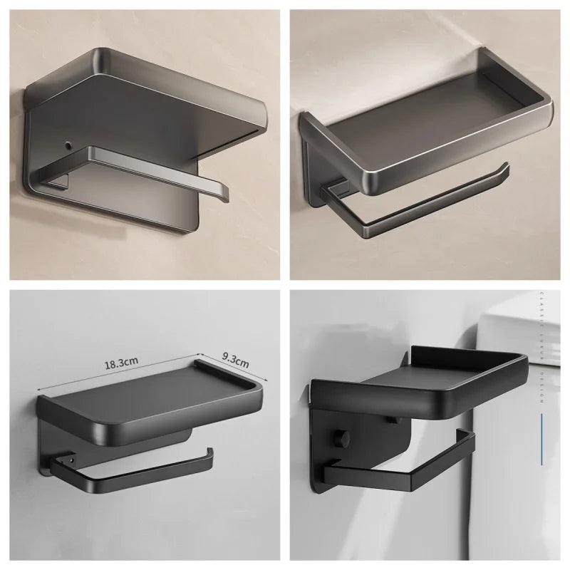 Aluminium Toilet Paper Holder with Shelf, Wall-Mounted in Grey or Silver – Caspri