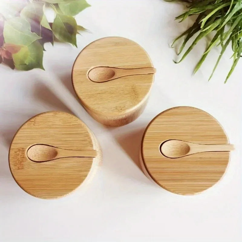 Bamboo Spice Jars Condiment Box Set with Lids – Caspri
