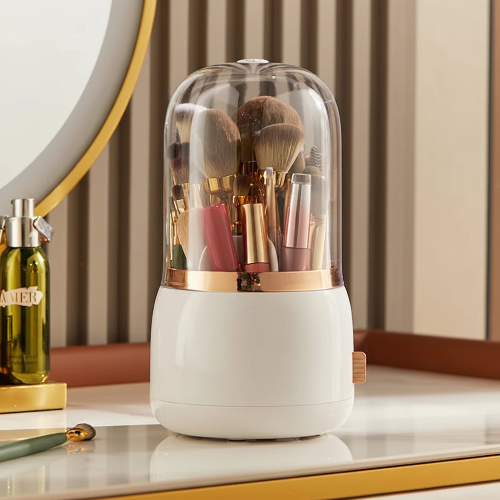 Makeup Brush Holder – Clear Acrylic Cylinder with Lid - Caspri