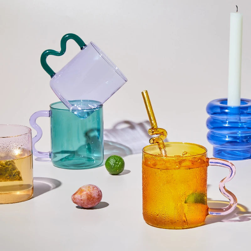 Colourful Glass Mug 300ml Heatproof Waved Design – Caspri