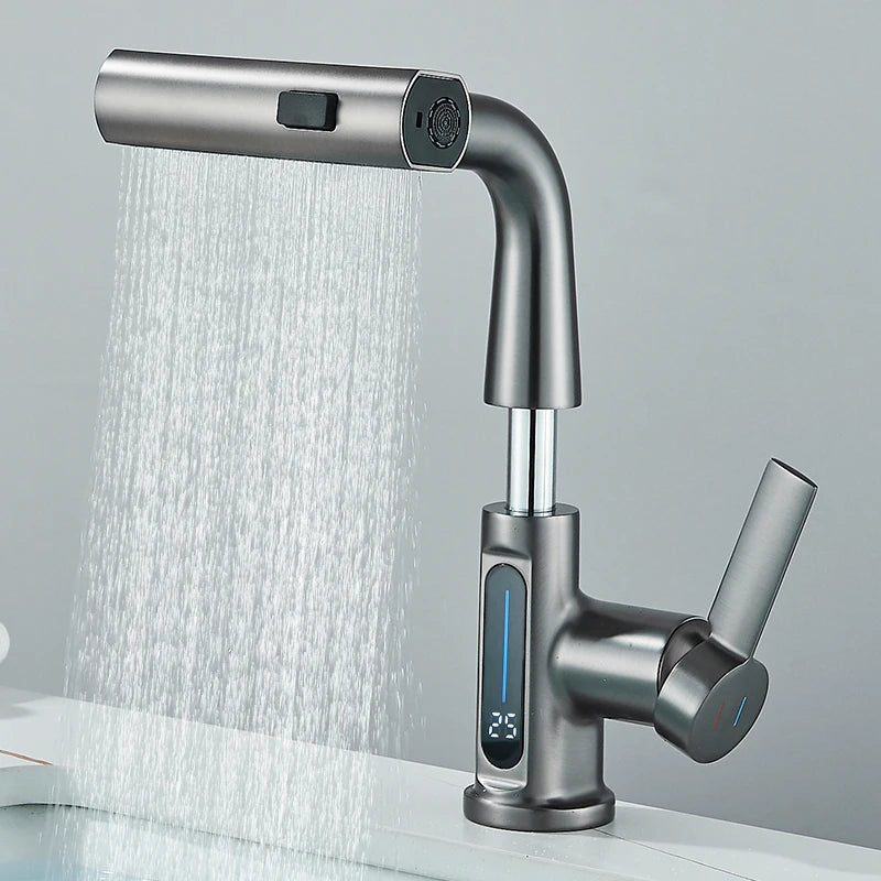 Digital Display Basin Faucet with Pull-Out 3-Way Sprayer – Caspri