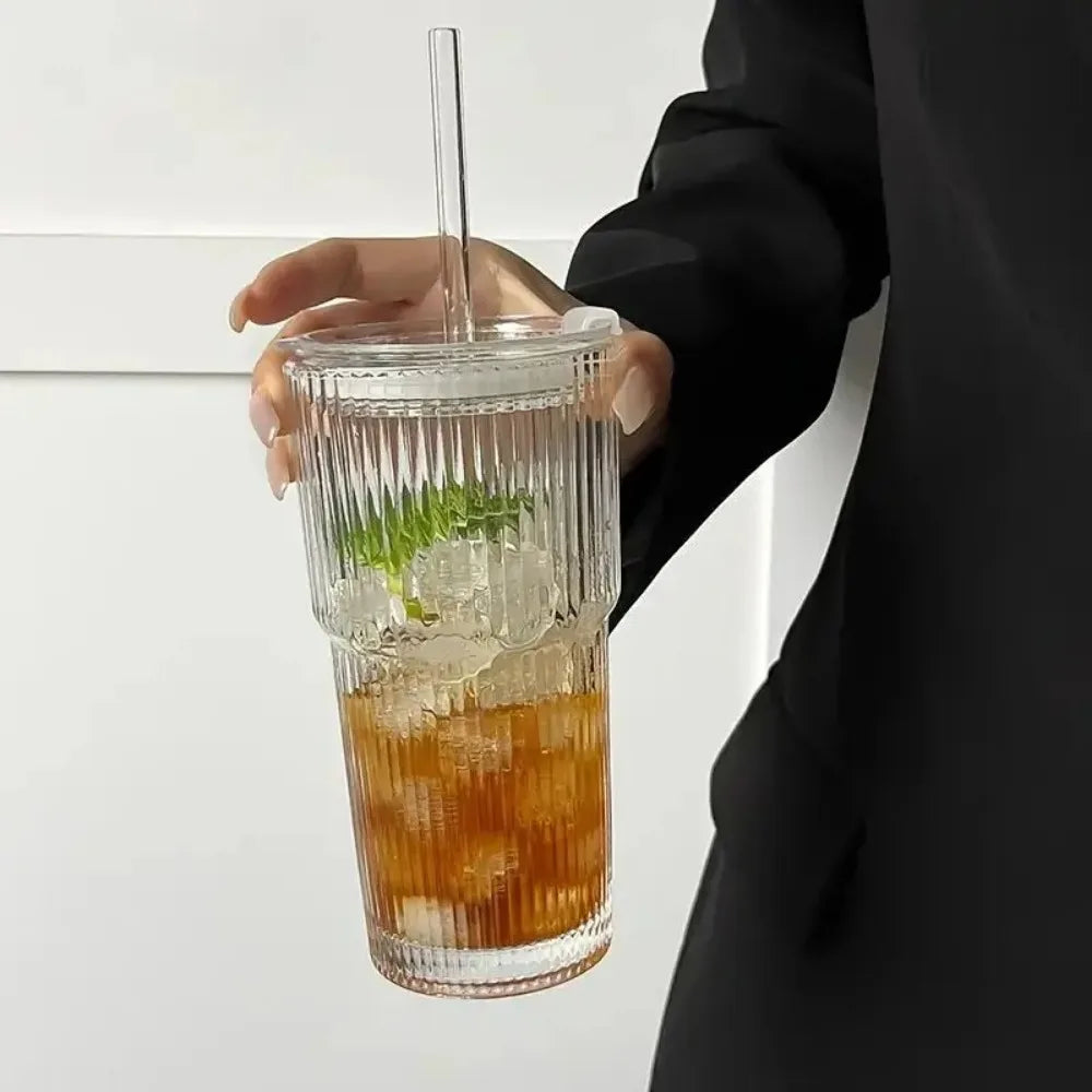 Glass Cup 600ml with Lid and Straw Reusable – Caspri