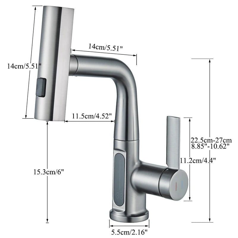 Digital Display Basin Faucet with Pull-Out 3-Way Sprayer – Caspri