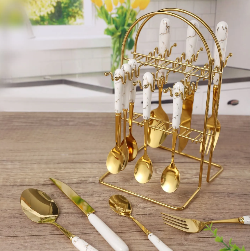 Gold 24 Piece Cutlery Set Premium For Elegant Dining Hosts - Caspri