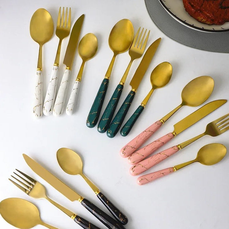 Gold 24 Piece Cutlery Set Premium For Elegant Dining Hosts - Caspri
