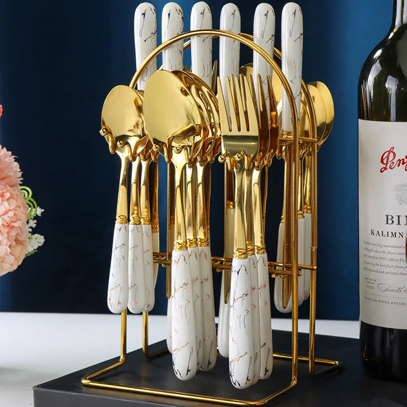 Gold 24 Piece Cutlery Set Premium For Elegant Dining Hosts - Caspri
