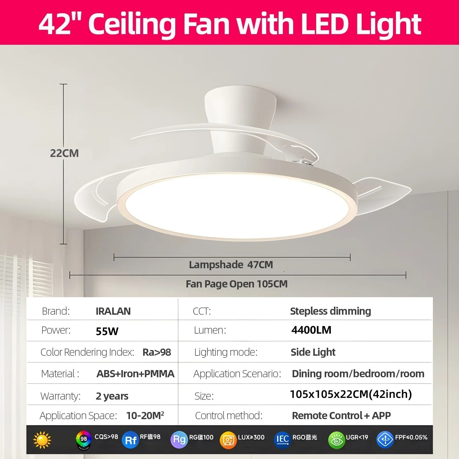 Modern Ceiling Light with Fan & Remote Control – Caspri