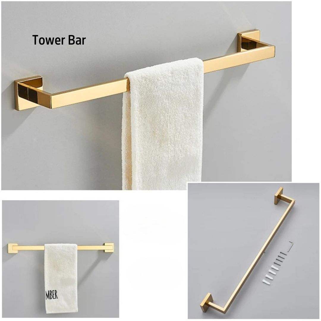 Bathroom Accessories Set, 4-Piece Stainless Steel Black or Gold – Caspri