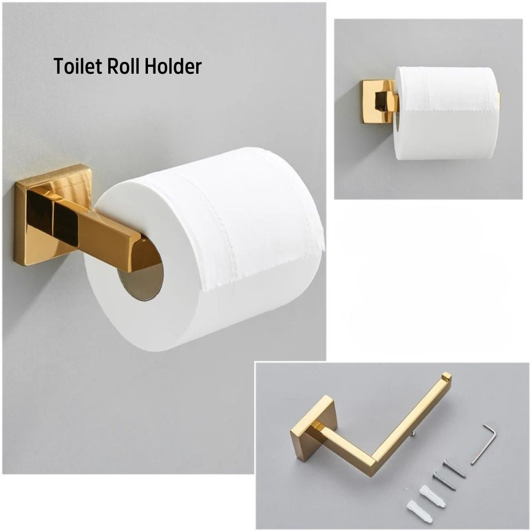 Bathroom Accessories Set, 4-Piece Stainless Steel Black or Gold – Caspri