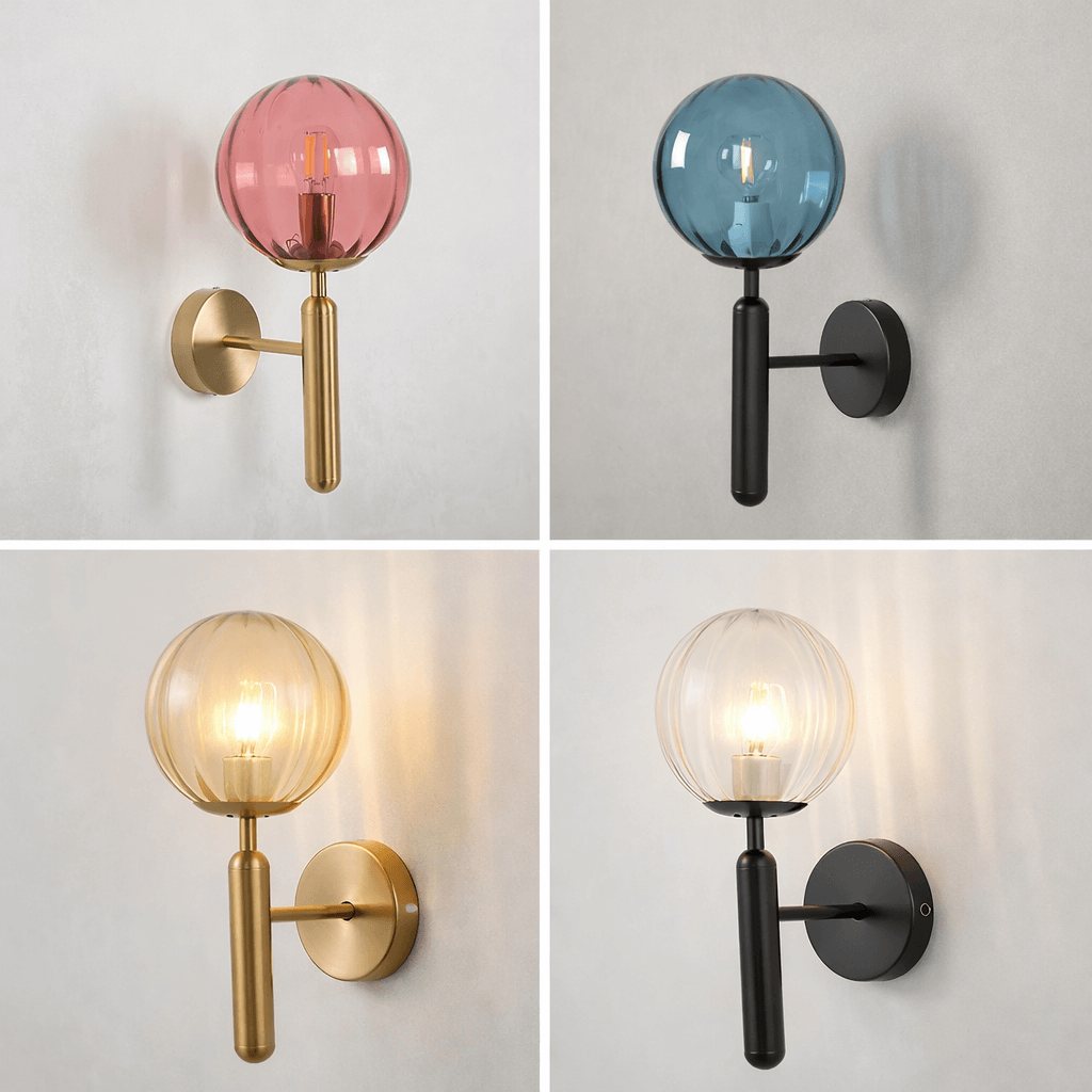 Modern Glass Wall Light with Brass Finish | Bedside & Living Room Wall Sconce