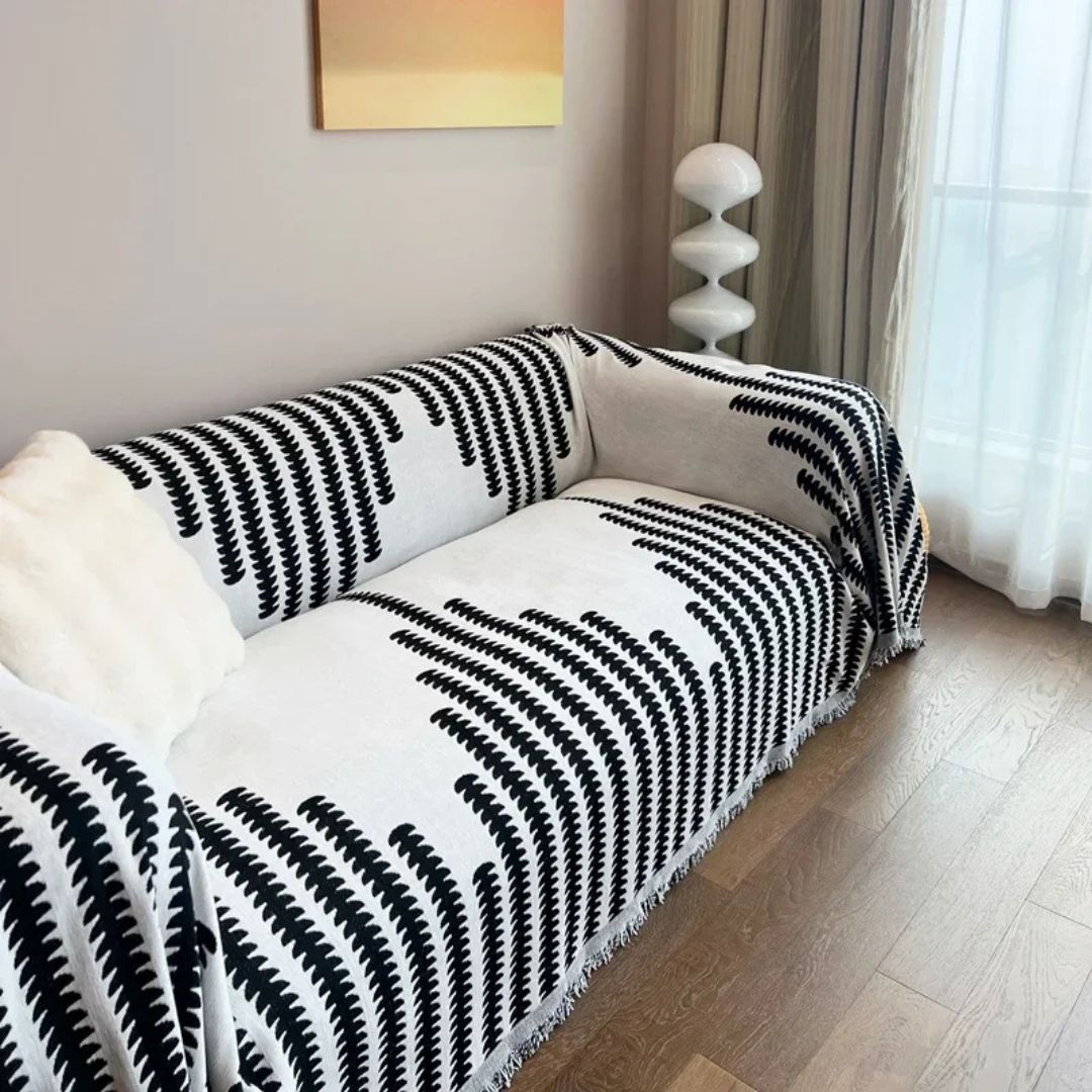 Nordic Chenille Sofa Cover With Tassels Boho Pattern - Caspri
