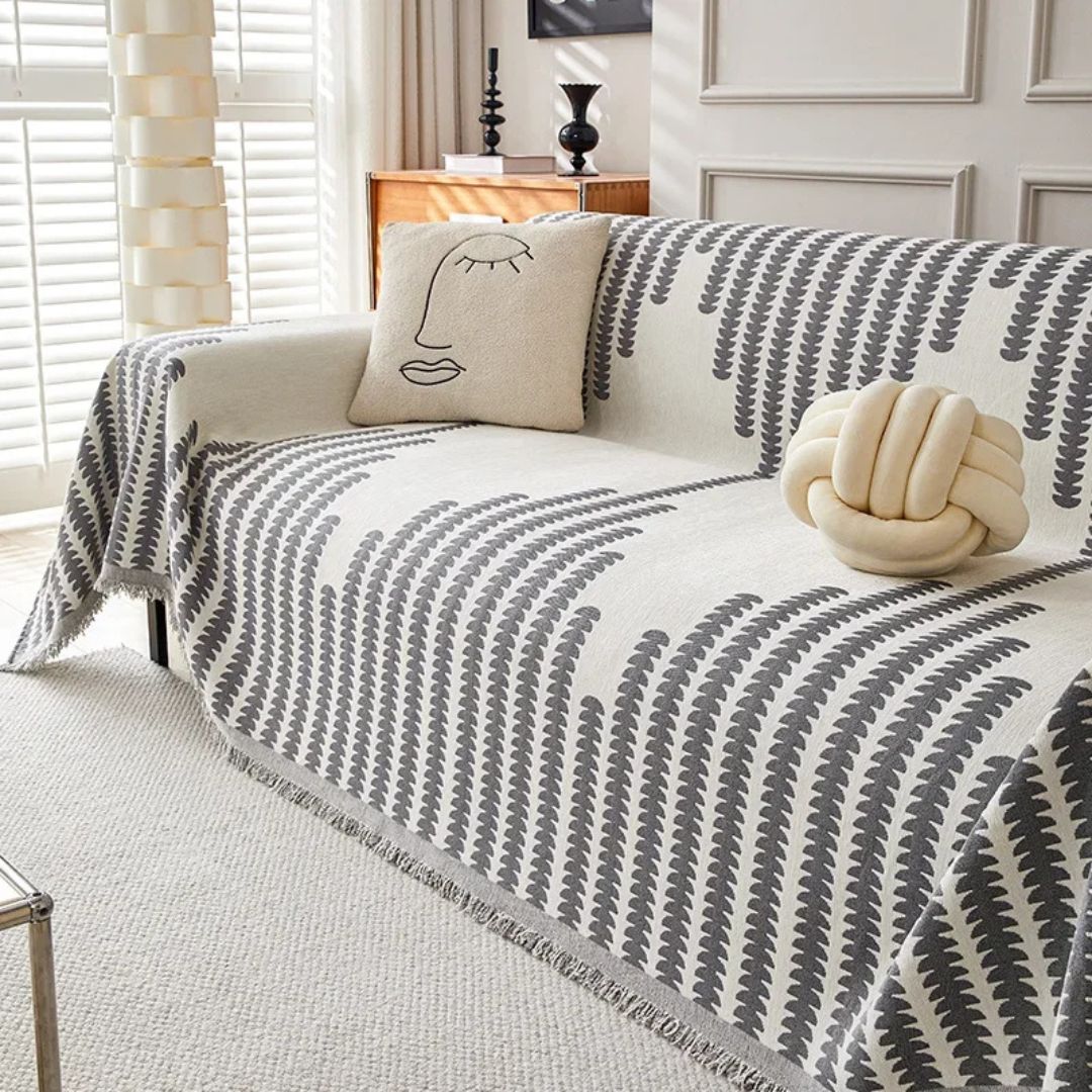 Nordic Chenille Sofa Cover With Tassels Boho Pattern - Caspri