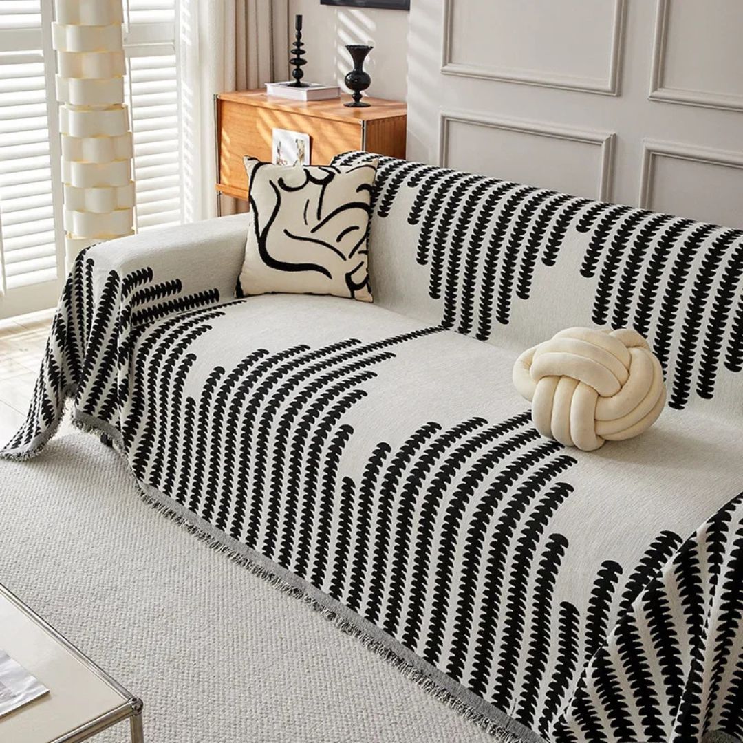 Nordic Chenille Sofa Cover With Tassels Boho Pattern - Caspri