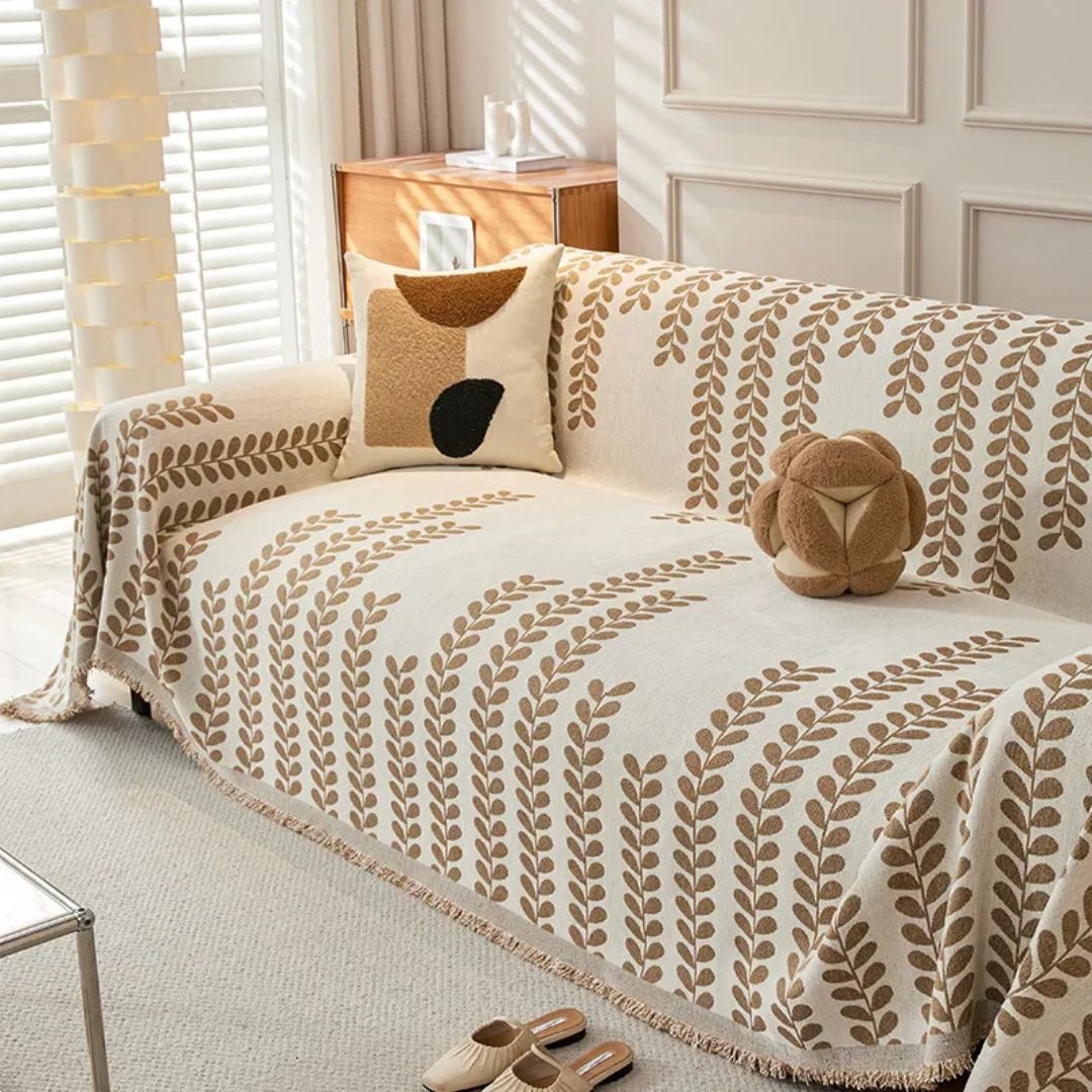 Nordic Chenille Sofa Cover With Tassels Boho Pattern - Caspri