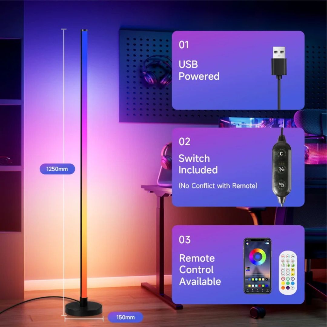 RGB Floor Lamp with Remote & App Control, 16 Colours – Caspri