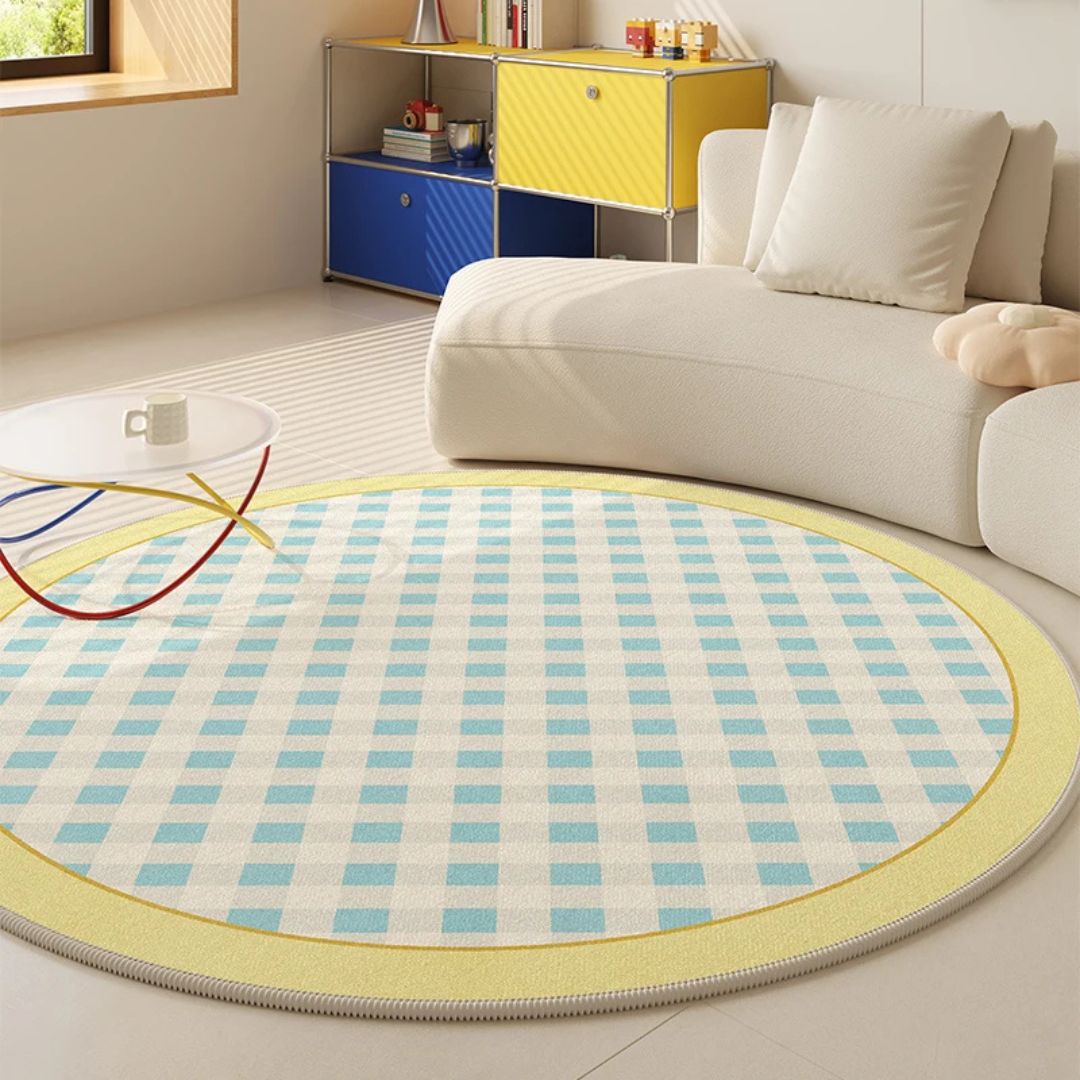 Round Plush Carpet Colourful Modern Bedroom Living Room – Caspri