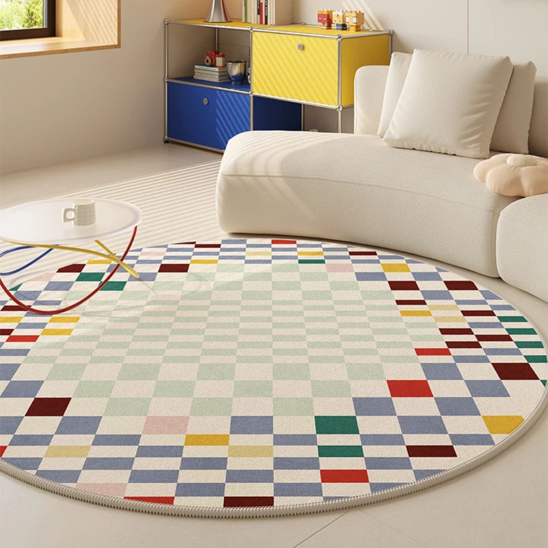 Round Plush Carpet Colourful Modern Bedroom Living Room – Caspri