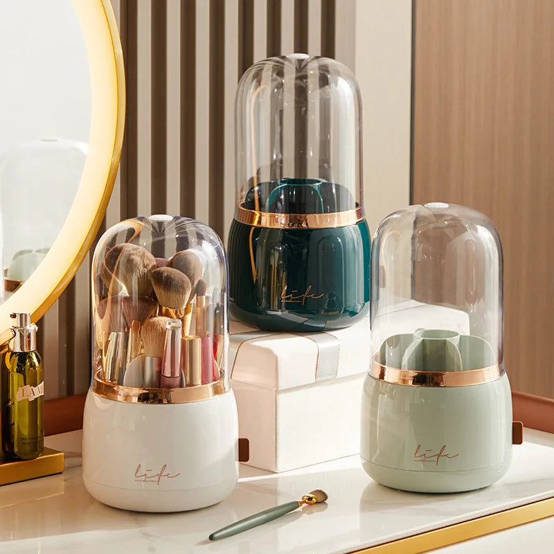 Makeup Brush Holder – Clear Acrylic Cylinder with Lid - Caspri