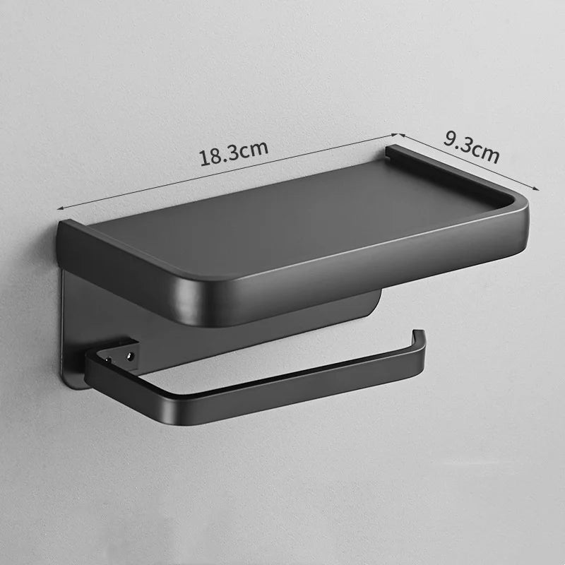 Aluminium Toilet Paper Holder with Shelf, Wall-Mounted in Grey or Silver – Caspri