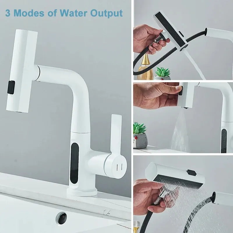 Digital Display Basin Faucet with Pull-Out 3-Way Sprayer – Caspri
