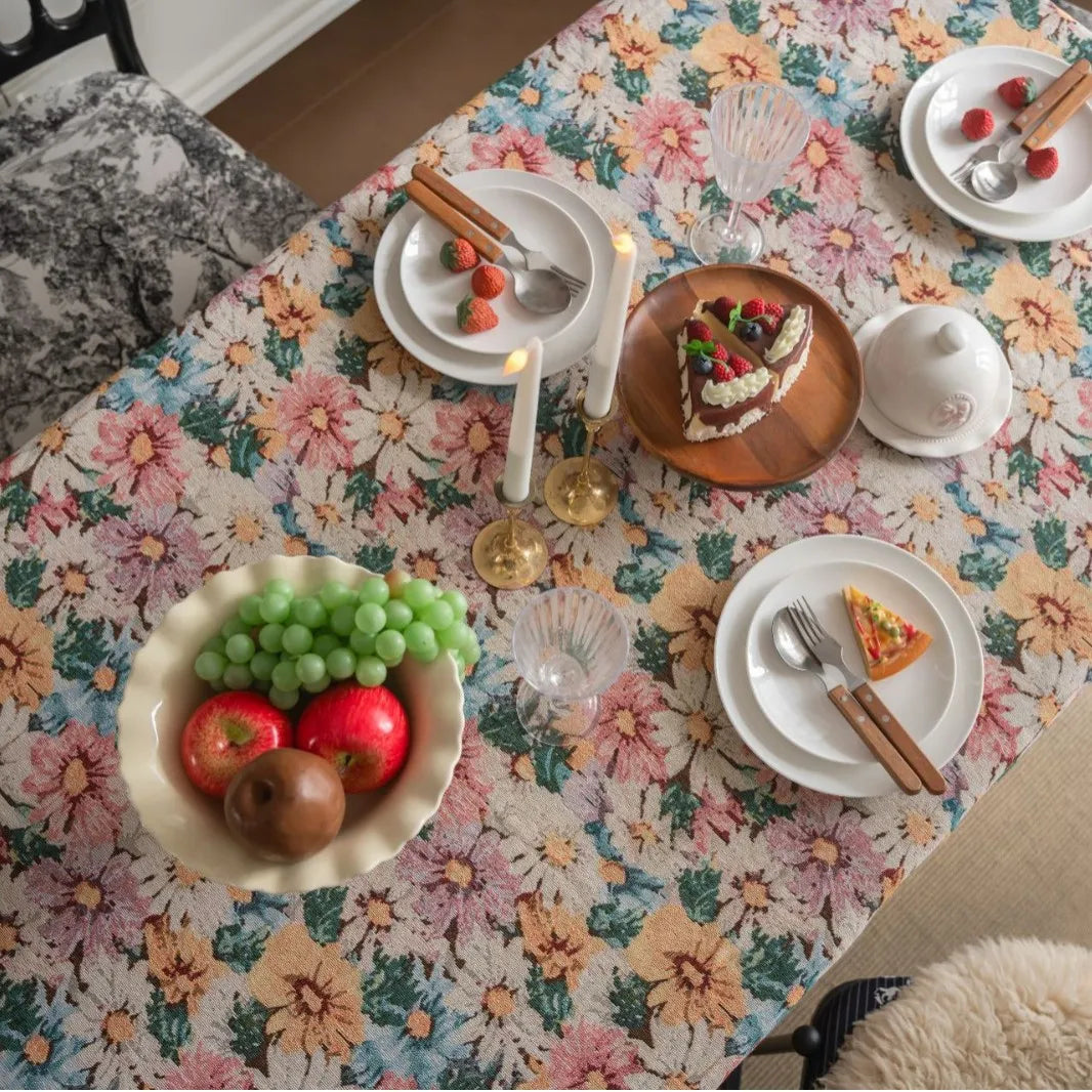 Cotton Tablecloth, Modern White Floral Design – Caspri