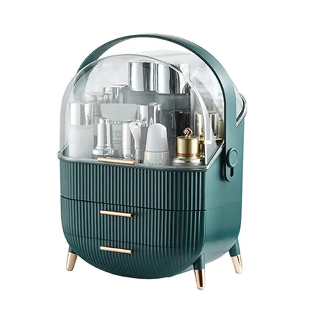 Makeup Organizer With Lid Clear Green For Dorm - Caspri