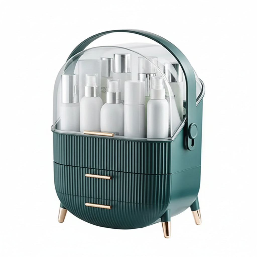Makeup Organizer With Lid Clear Green For Dorm - Caspri