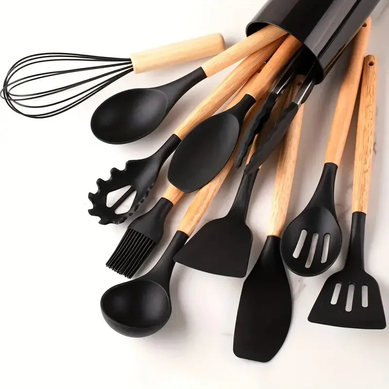 Wood & Silicone Kitchen Utensils Set Heat Resistant – Caspri