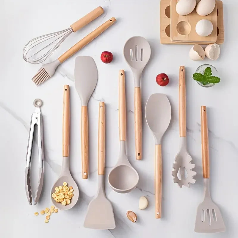 Wood & Silicone Kitchen Utensils Set Heat Resistant – Caspri
