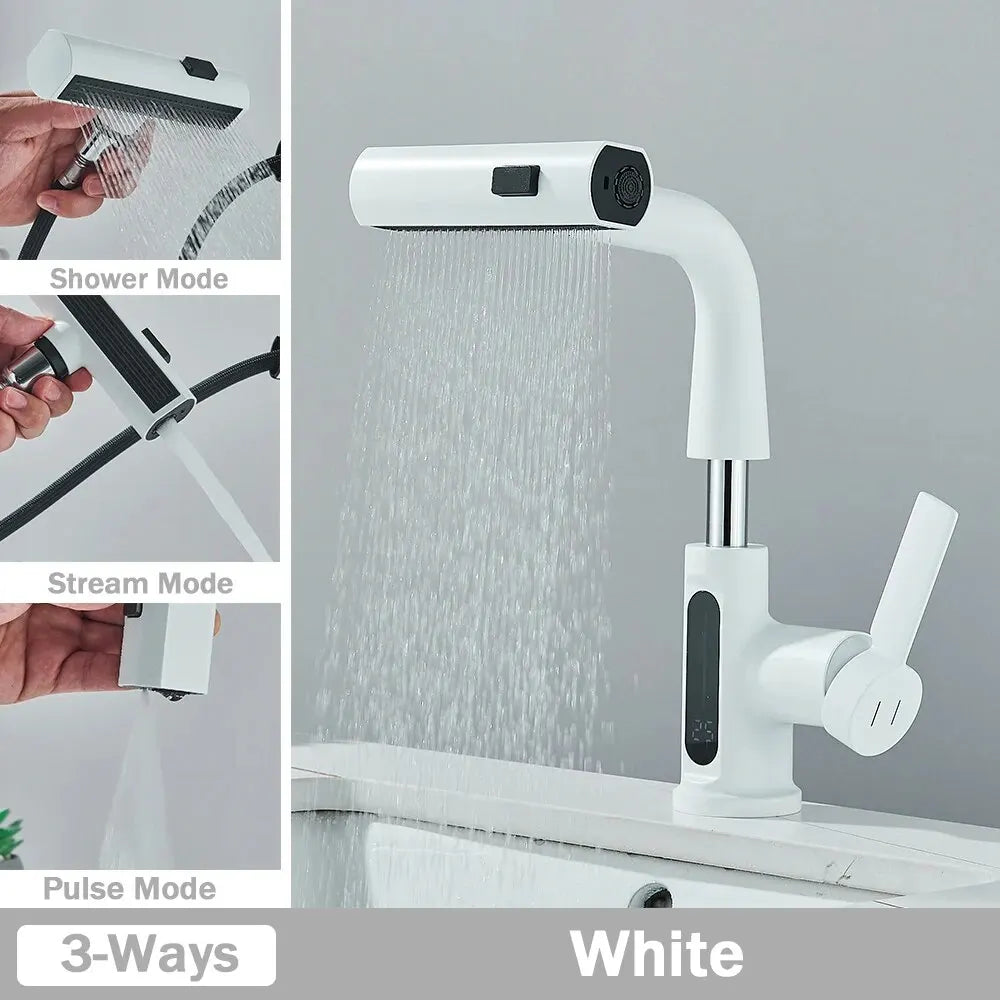 Digital Display Basin Faucet with Pull-Out 3-Way Sprayer – Caspri