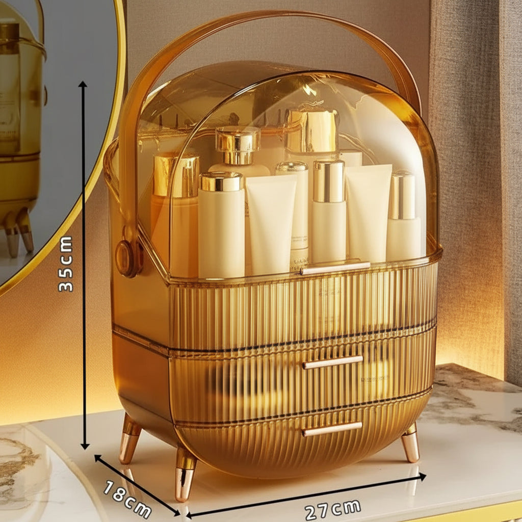 Makeup Organizer With Lid Clear Green For Dorm - Caspri