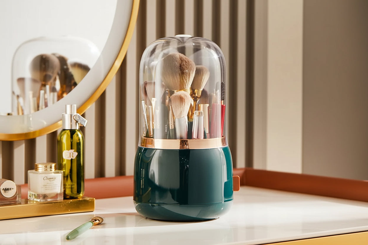 Makeup Brush Holder – Clear Acrylic Cylinder with Lid - Caspri