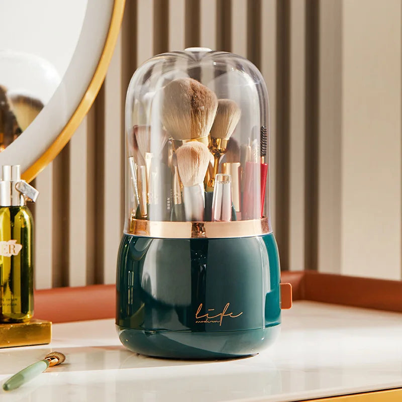 Makeup Brush Holder – Clear Acrylic Cylinder with Lid - Caspri