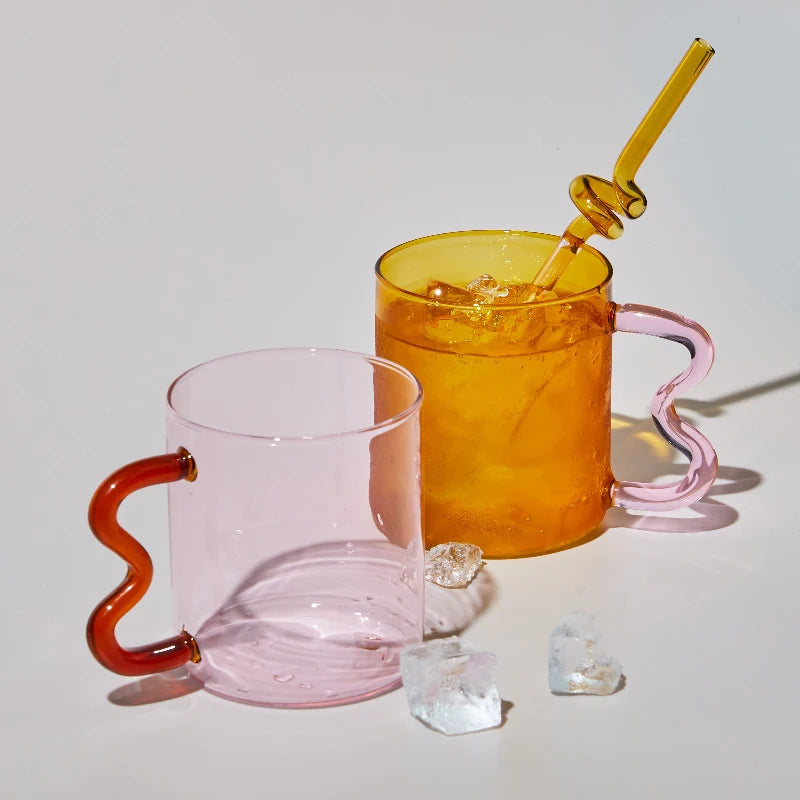 Colourful Glass Mug 300ml Heatproof Waved Design – Caspri