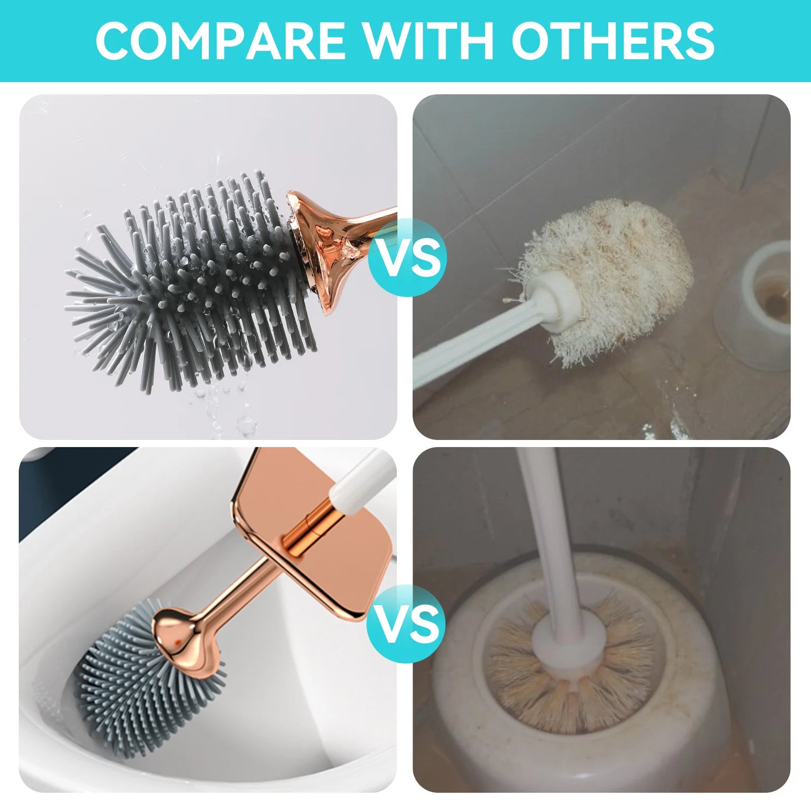 Toilet Brush Silicone Long Handle Black Clean - Caspri