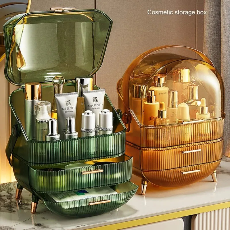 Makeup Organizer With Lid Clear Green For Dorm - Caspri