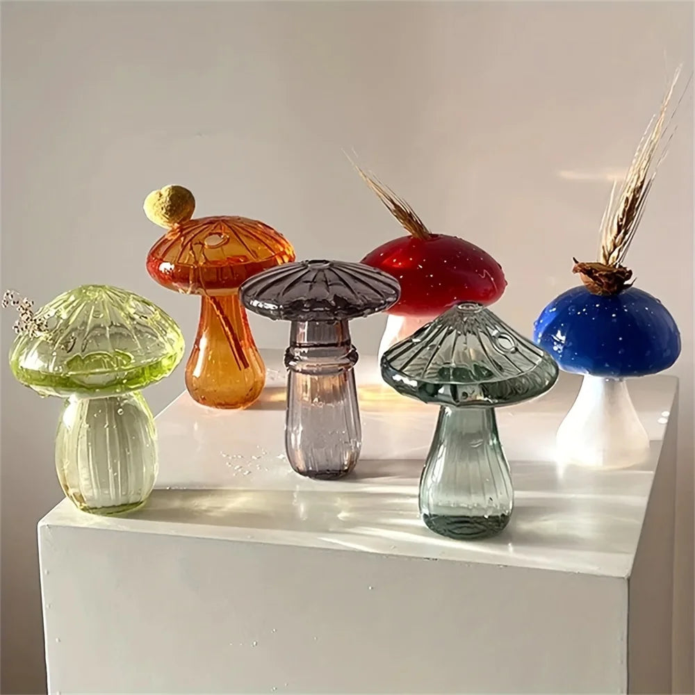 Colourful Glass Mushroom Vase – Flower & Decorative Use - Caspri