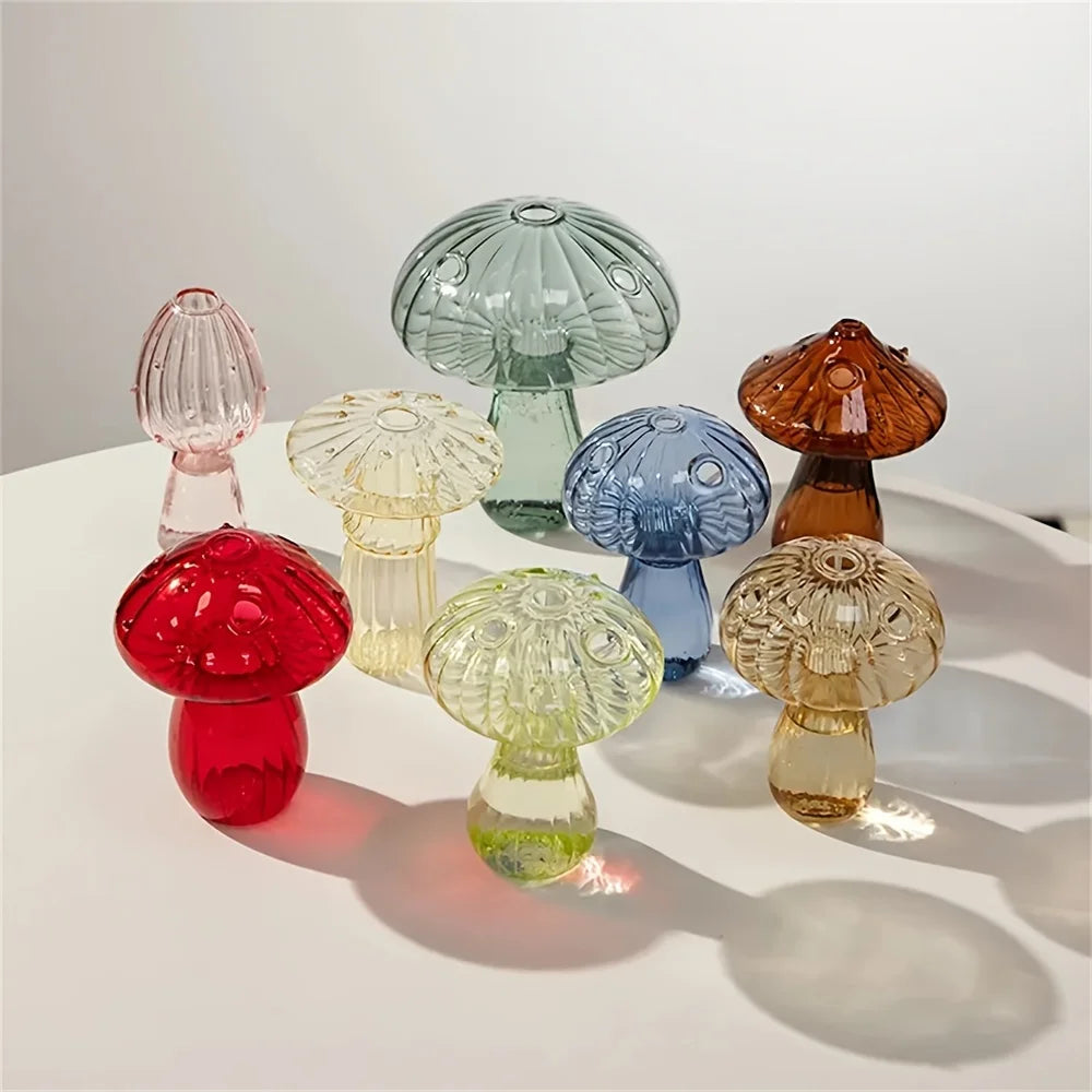 Colourful Glass Mushroom Vase – Flower & Decorative Use - Caspri