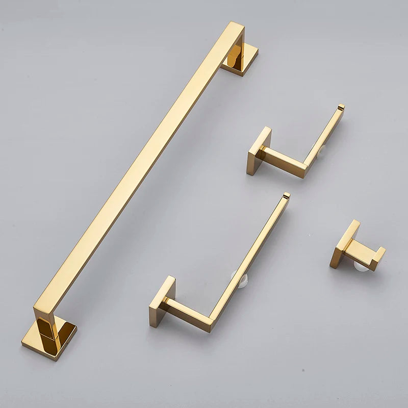 Bathroom Accessories Set, 4-Piece Stainless Steel Black or Gold – Caspri
