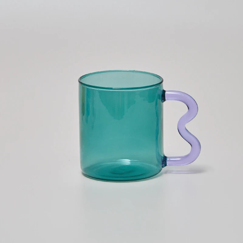 Colourful Glass Mug 300ml Heatproof Waved Design – Caspri