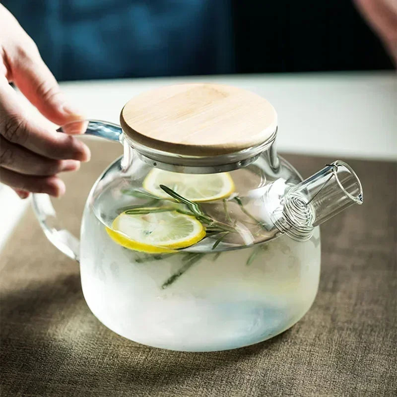 Borosilicate Glass Teapot 1.8L Heat Resistant Bamboo Lid – Caspri