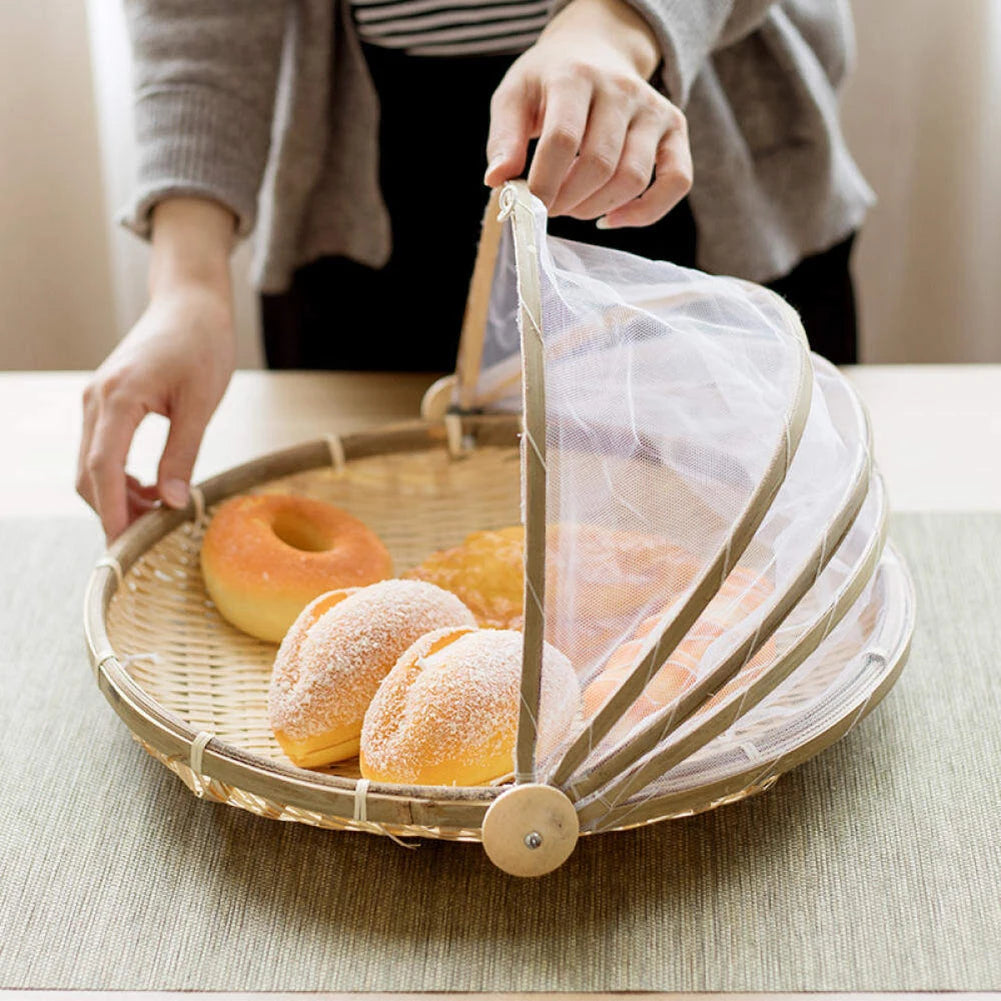 Kitchen Storage Bamboo Basket with Mesh Lid – Caspri